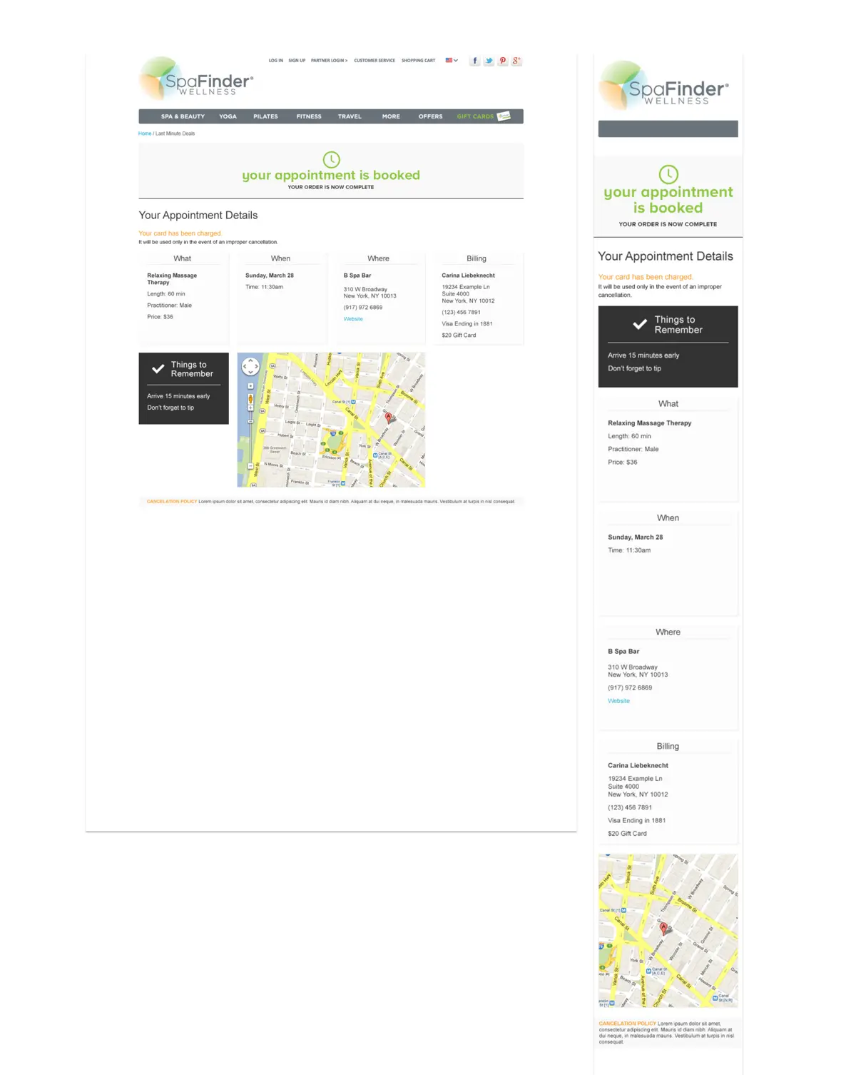 Appointment confirmation with full booking summary