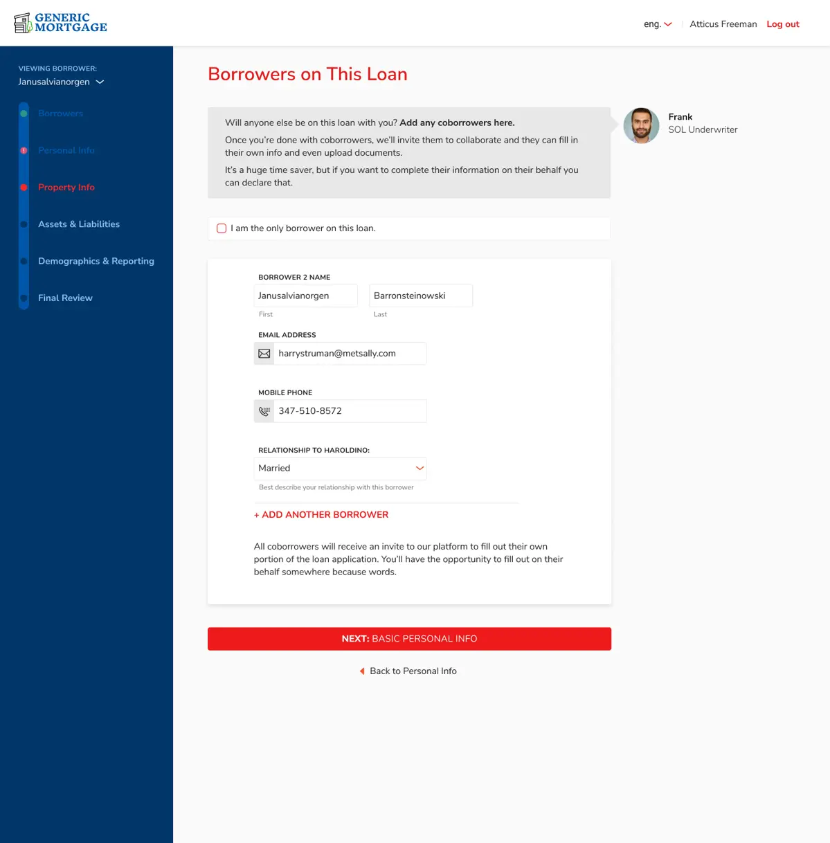 Borrower — Other Borrowers co-applicant screen