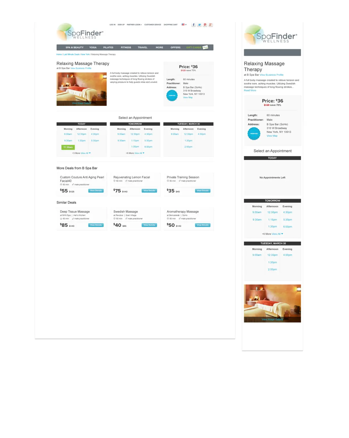 Business overview on desktop showing expanded spa information and scheduling
