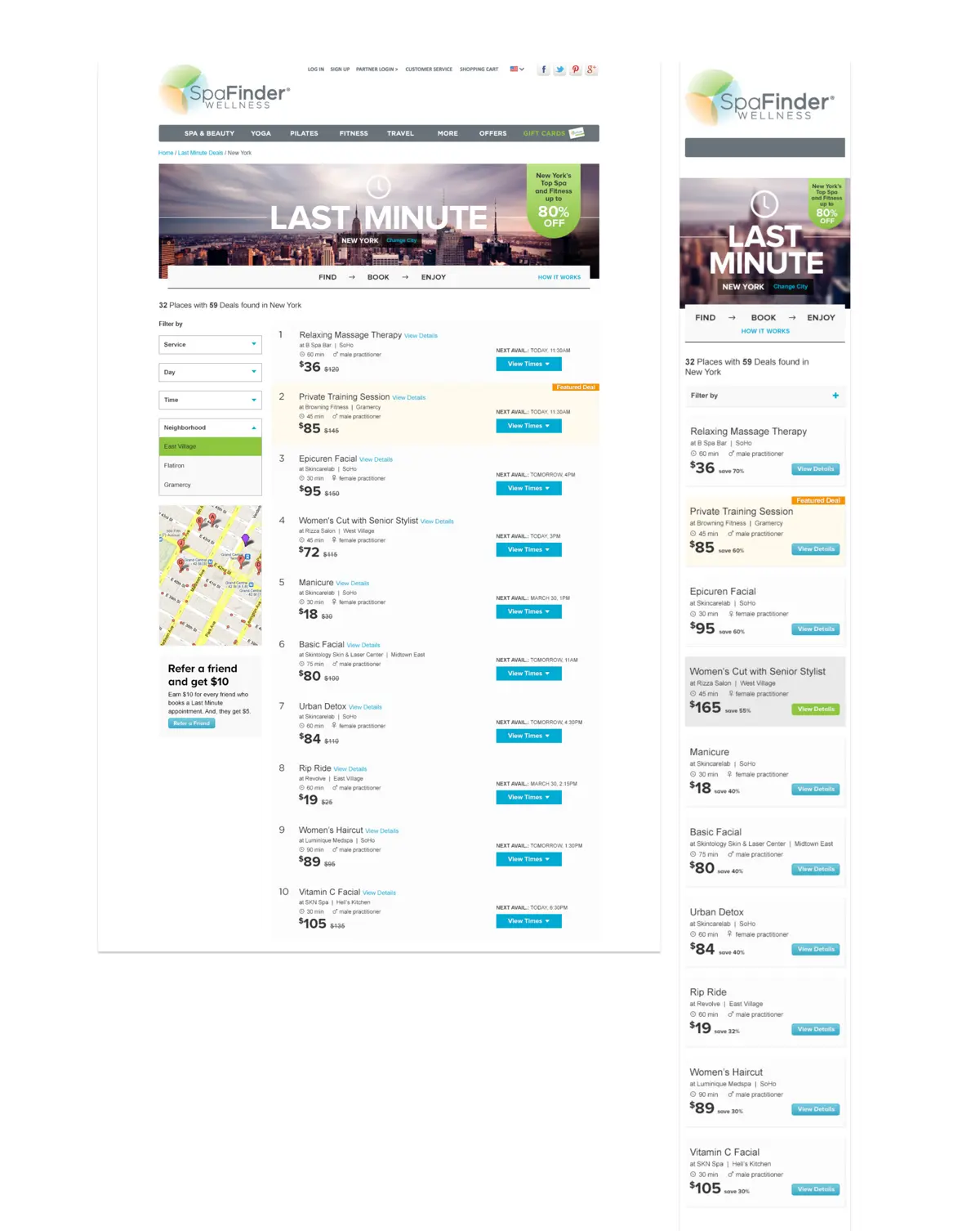 City overview showing all available last-minute appointments by location