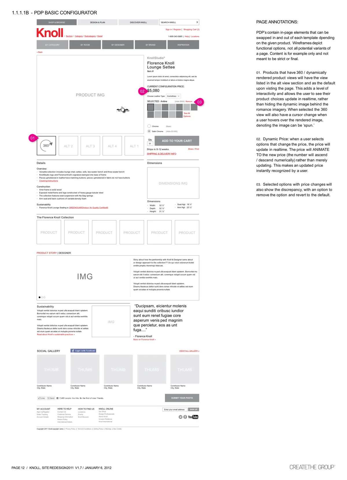 Basic configurator wireframes showing option selection flow