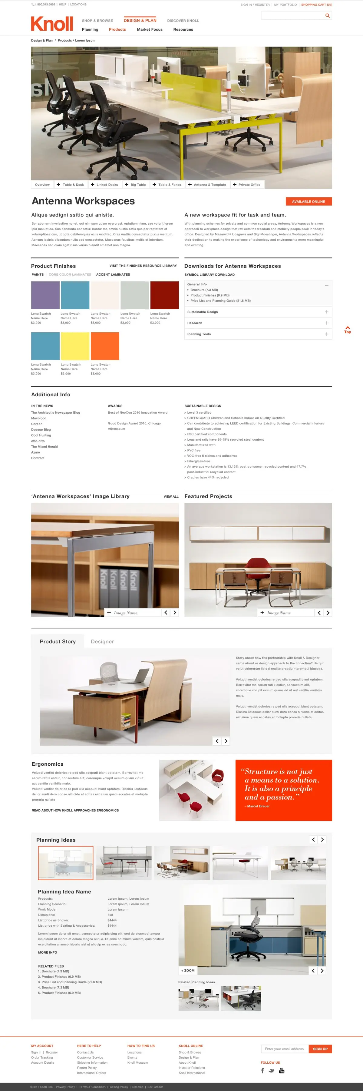 Knoll PDP system overview showing non-system product layouts
