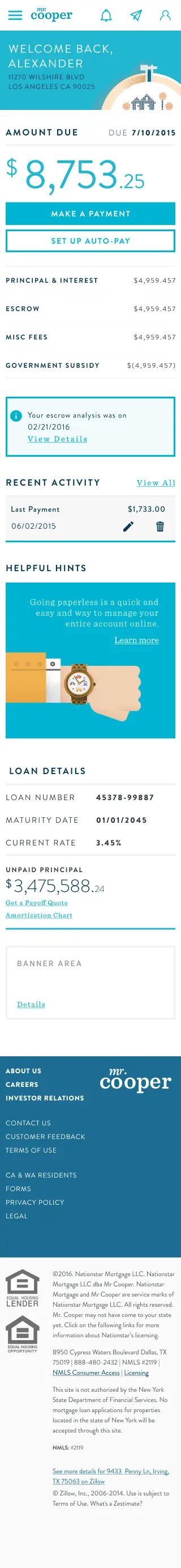 Loan overview on mobile viewport