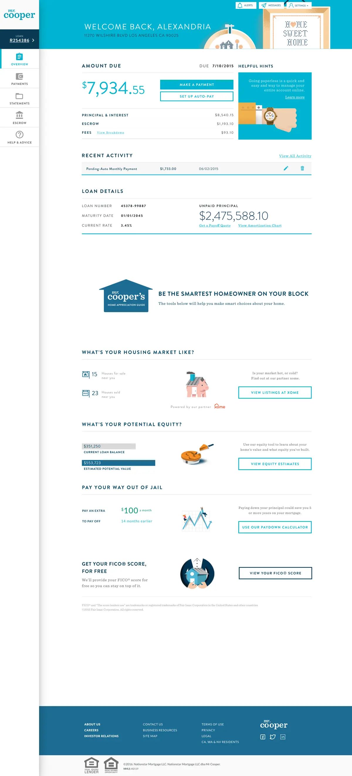 Loan overview on desktop — Mr. Cooper brand