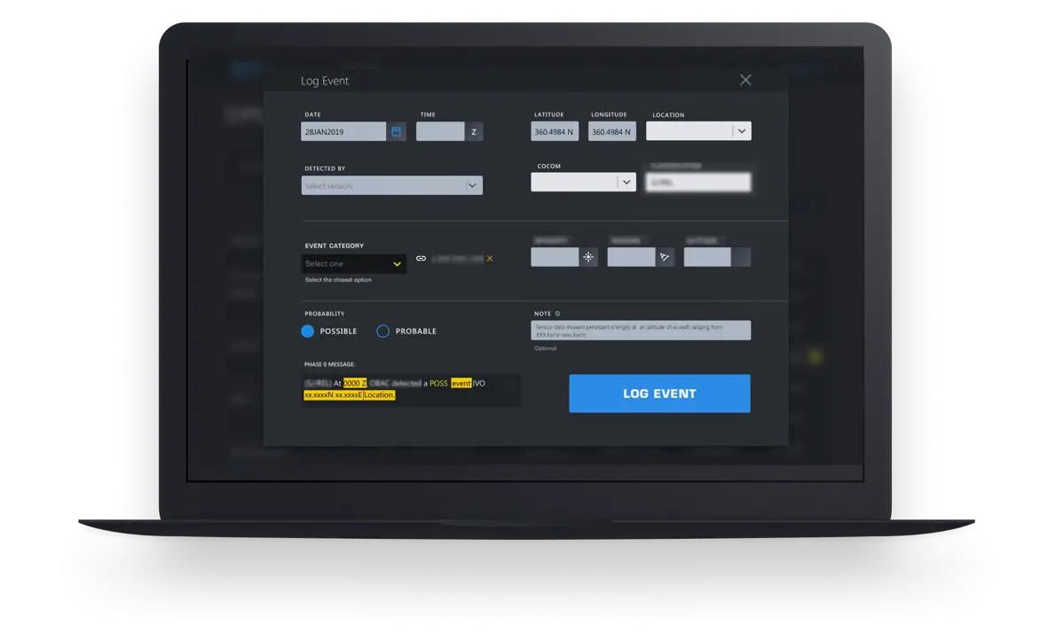 Event log modal with keyboard-optimized layout for rapid threat entry