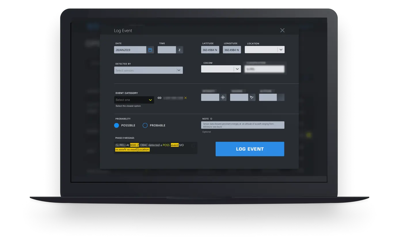 Event log modal with keyboard-optimized layout for rapid threat entry