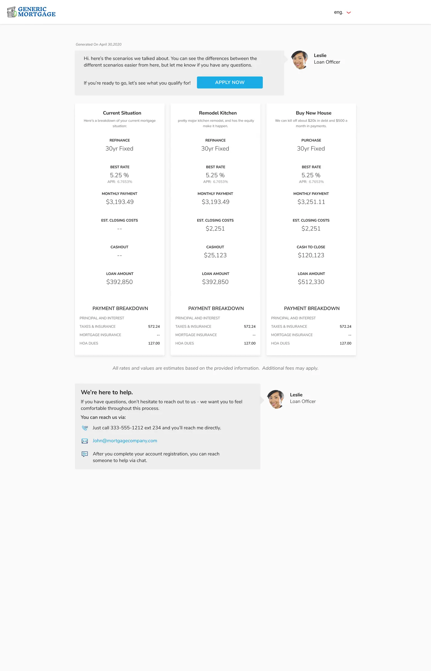 Loan officer perspective of the shared scenario view